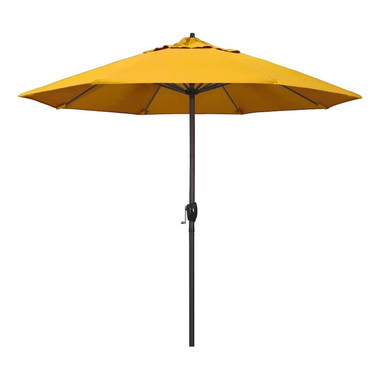 9 ft. Bronze Aluminum Market Patio Umbrella Auto Tilt Crank Lift in Yellow Pacifica