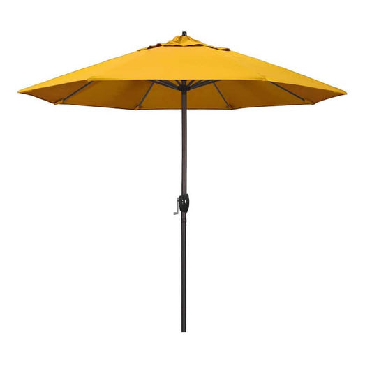 9 ft. Bronze Aluminum Market Patio Umbrella Auto Tilt Crank Lift in Yellow Pacifica