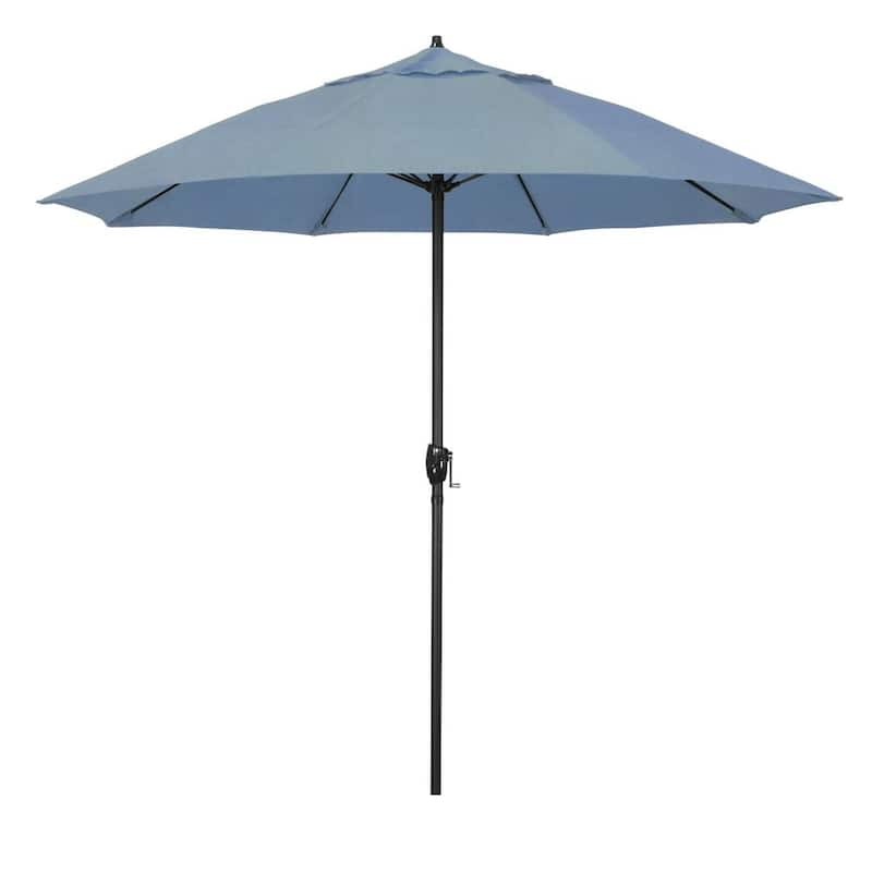 9 ft. Bronze Aluminum Market Patio Umbrella with Fiberglass Ribs and Auto Tilt in Air Blue Sunbrella