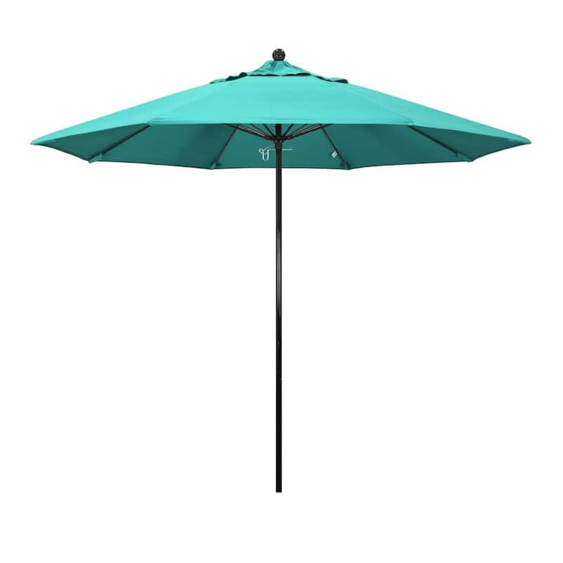 9 ft. Black Fiberglass Commercial Market Patio Umbrella with Fiberglass Ribs and Push Lift in Aruba Sunbrella