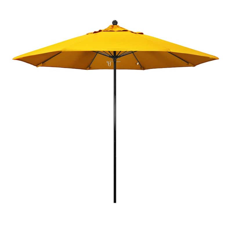 9 ft. Black Fiberglass Commercial Market Patio Umbrella with Fiberglass Ribs and Push Lift in Sunflower Yellow Sunbrella