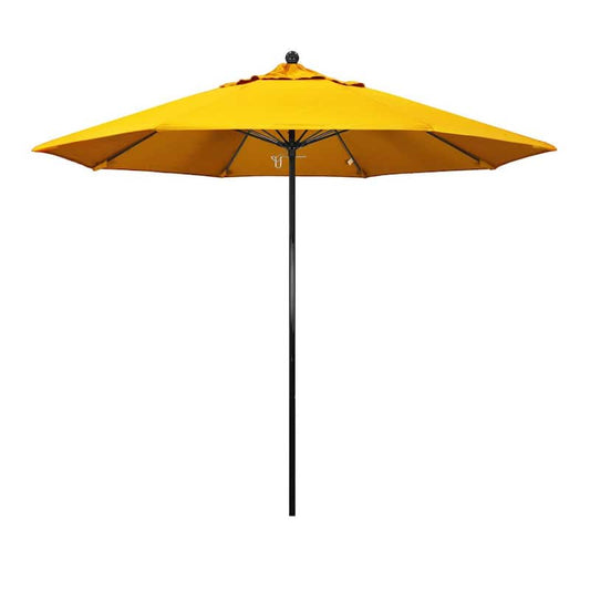 9 ft. Black Fiberglass Commercial Market Patio Umbrella with Fiberglass Ribs and Push Lift in Sunflower Yellow Sunbrella