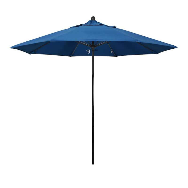 9 ft. Black Fiberglass Commercial Market Patio Umbrella with Fiberglass Ribs and Push Lift in Regatta Sunbrella