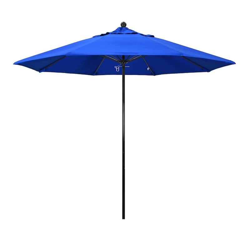 9 ft. Black Fiberglass Commercial Market Patio Umbrella with Fiberglass Ribs and Push Lift in Royal Blue Olefin