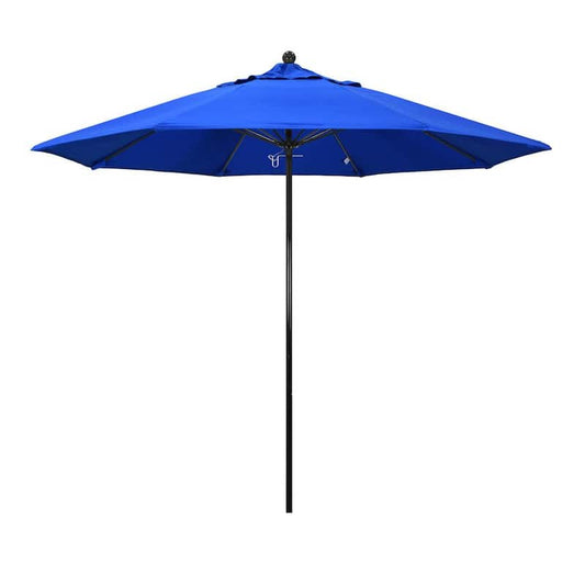 9 ft. Black Fiberglass Commercial Market Patio Umbrella with Fiberglass Ribs and Push Lift in Royal Blue Olefin