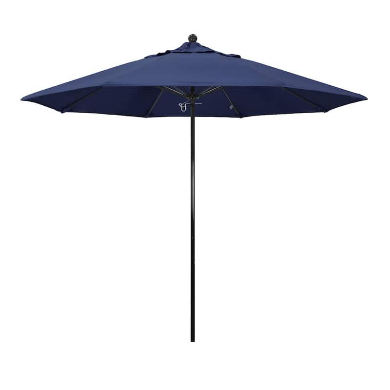 9 ft. Black Fiberglass Commercial Market Patio Umbrella with Fiberglass Ribs and Push Lift in Navy Blue Olefin