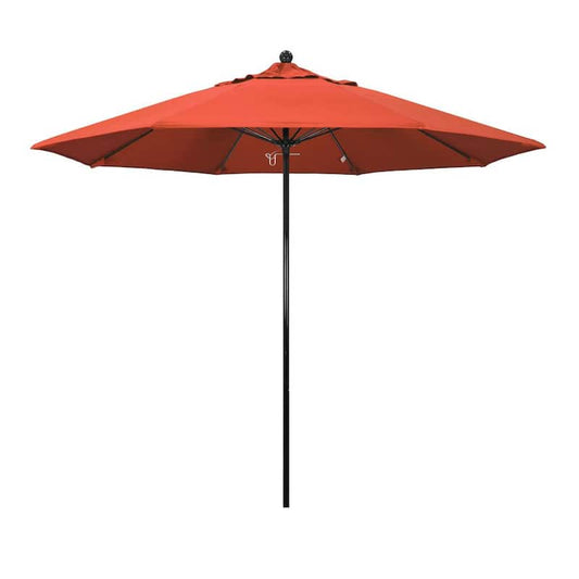 9 ft. Black Fiberglass Commercial Market Patio Umbrella with Fiberglass Ribs and Push Lift in Sunset Olefin