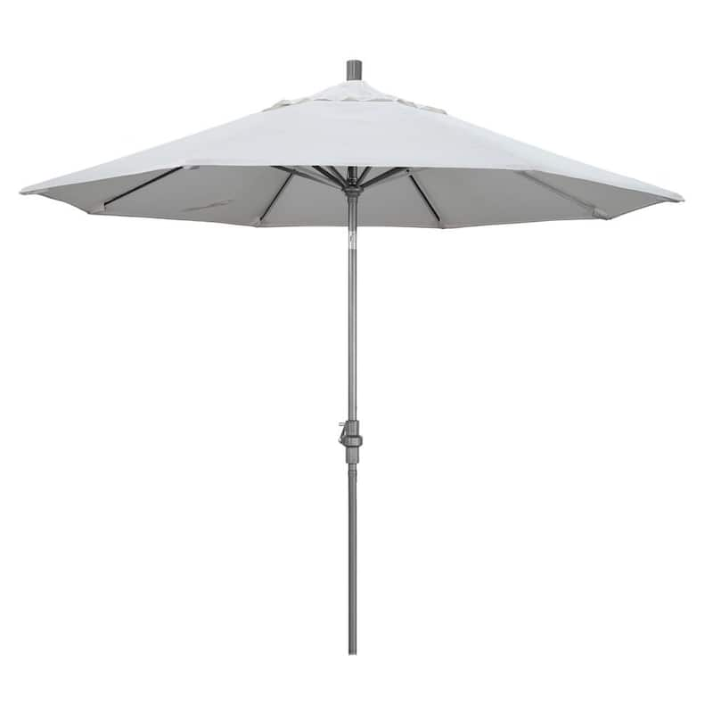 9 ft. Hammertone Grey Aluminum Market Patio Umbrella with Collar Tilt Crank Lift in Natural Sunbrella