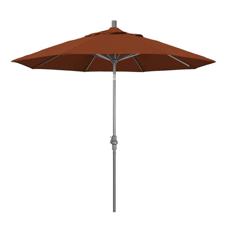 9 ft. Hammertone Grey Aluminum Market Patio Umbrella with Collar Tilt Crank Lift in Terracotta Olefin