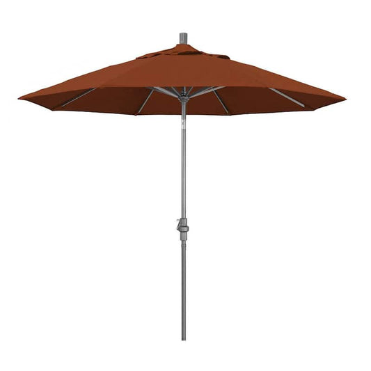 9 ft. Hammertone Grey Aluminum Market Patio Umbrella with Collar Tilt Crank Lift in Terracotta Olefin