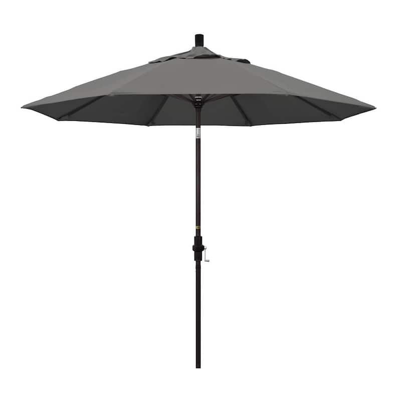 9 ft. Bronze Aluminum Market Collar Tilt Crank Lift Patio Umbrella in Charcoal Sunbrella