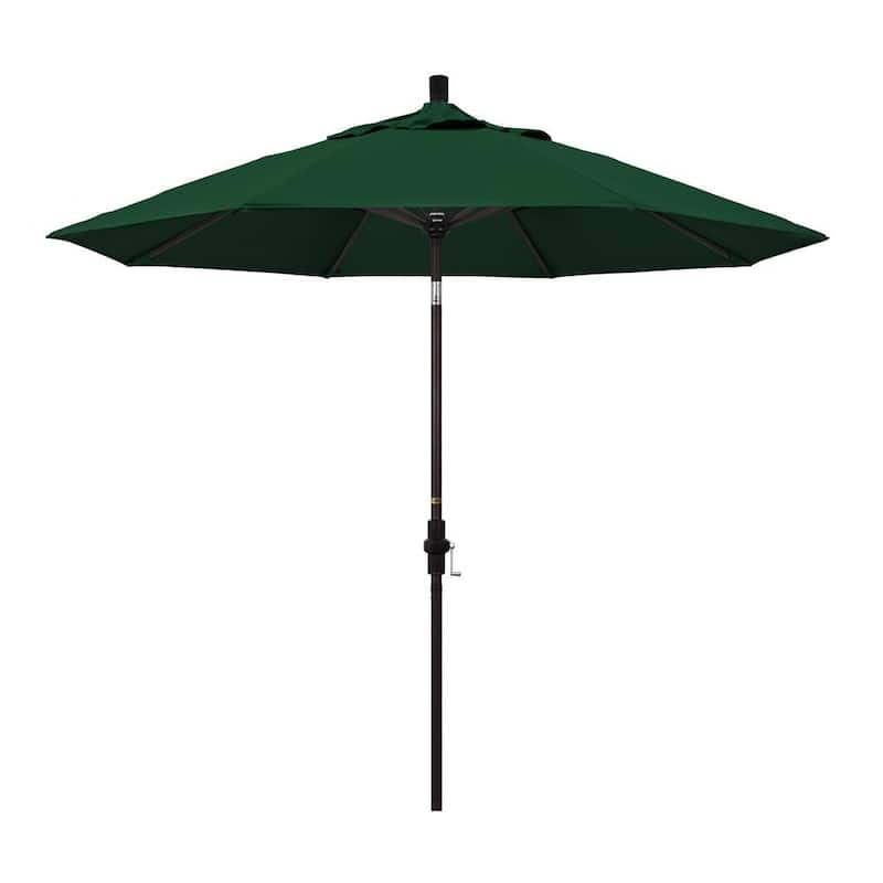 9 ft. Bronze Aluminum Pole Market Aluminum Ribs Collar Tilt Crank Lift Patio Umbrella in Forest Green Sunbrella