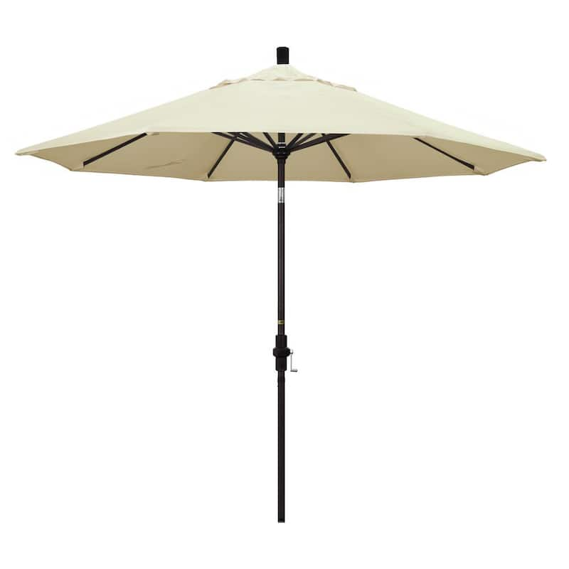 9 ft. Bronze Aluminum Pole Market Aluminum Ribs Collar Tilt Crank Lift Patio Umbrella in Canvas Sunbrella