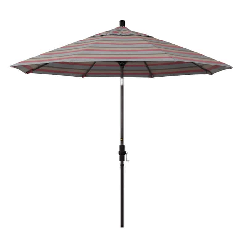 9 ft. Bronze Aluminum Market Collar Tilt Crank Lift Patio Umbrella in Gateway Blush Sunbrella