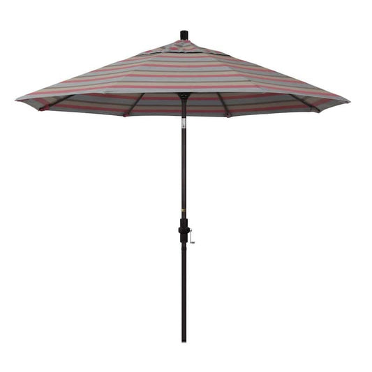 9 ft. Bronze Aluminum Market Collar Tilt Crank Lift Patio Umbrella in Gateway Blush Sunbrella