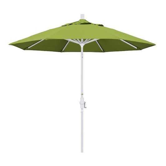 9 ft. White Aluminum Pole Market Aluminum Ribs Collar Tilt Crank Lift Patio Umbrella in Macaw Sunbrella