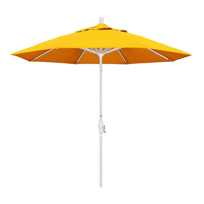 9 ft. White Aluminum Pole Market Aluminum Ribs Collar Tilt Crank Lift Patio Umbrella in Sunflower Yellow Sunbrella