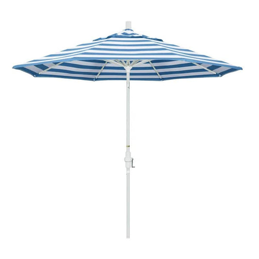 9 ft. Matted White Aluminum Collar Tilt Crank Lift Market Patio Umbrella in Cabana Regatta Sunbrella