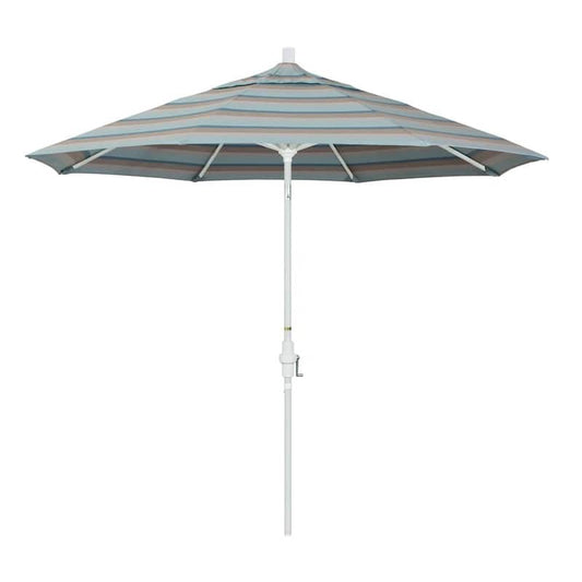 9 ft. Matted White Aluminum Collar Tilt Crank Lift Market Patio Umbrella in Gateway Mist Sunbrella