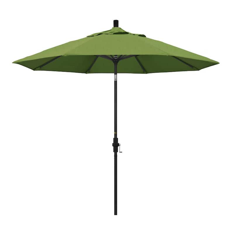 9 ft. Stone Black Aluminum Market Patio Umbrella with Collar Tilt Crank Lift in Spectrum Cilantro Sunbrella