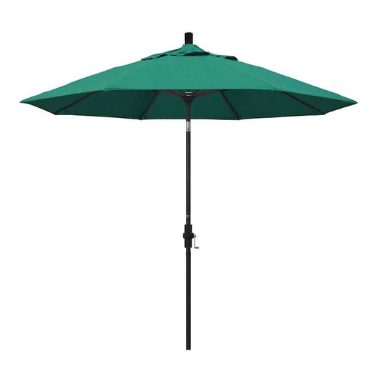 9 ft. Stone Black Aluminum Collar Tilt Crank Lift Market Patio Umbrella in Spectrum Aztec Sunbrella