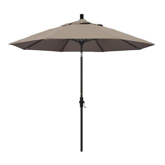 9 ft. Black Aluminum Pole Market Aluminum Ribs Collar Tilt Crank Lift Patio Umbrella in Taupe Sunbrella