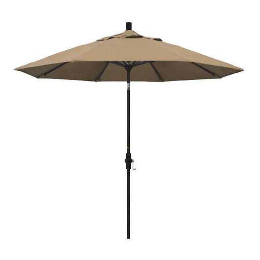 9 ft. Black Aluminum Pole Market Aluminum Ribs Collar Tilt Crank Lift Patio Umbrella in Heather Beige Sunbrella