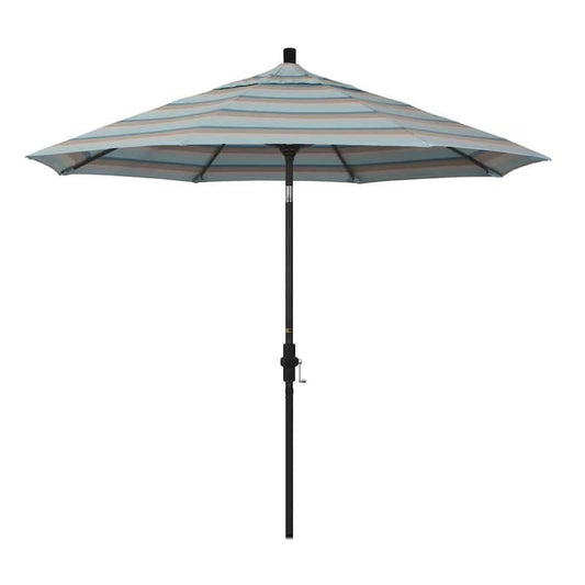 9 ft. Stone Black Aluminum Collar Tilt Crank Lift Market Patio Umbrella in Gateway Mist Sunbrella