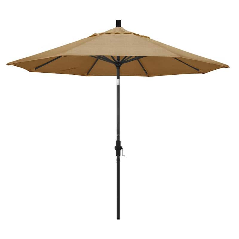 9 ft. Black Aluminum Pole Market Aluminum Ribs Collar Tilt Crank Lift Patio Umbrella in Linen Sesame Sunbrella