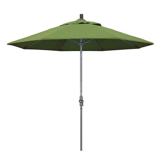 9 ft. Hammertone Grey Aluminum Market Patio Umbrella with Collar Tilt Crank Lift in Spectrum Cilantro Sunbrella