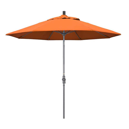 9 ft. Hammertone Grey Aluminum Market Patio Umbrella with Collar Tilt Crank Lift in Tangerine Sunbrella