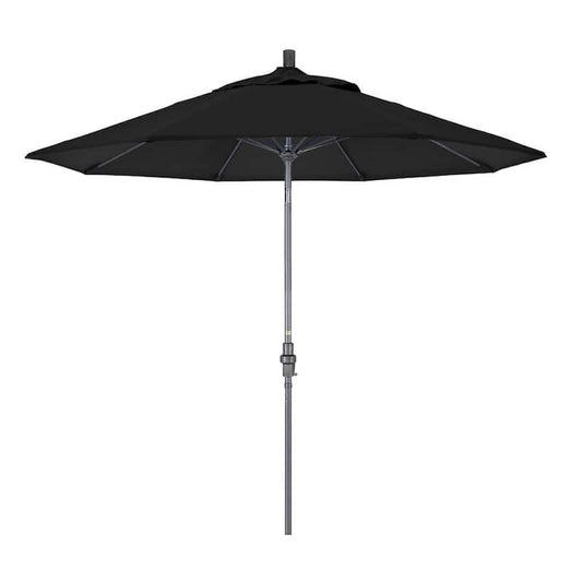 9 ft. Hammertone Grey Aluminum Market Patio Umbrella with Collar Tilt Crank Lift in Black Sunbrella