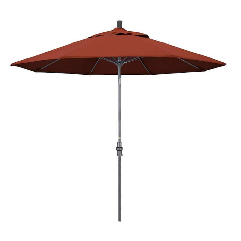 9 ft. Hammertone Grey Aluminum Market Patio Umbrella with Collar Tilt Crank Lift in Terracotta Sunbrella