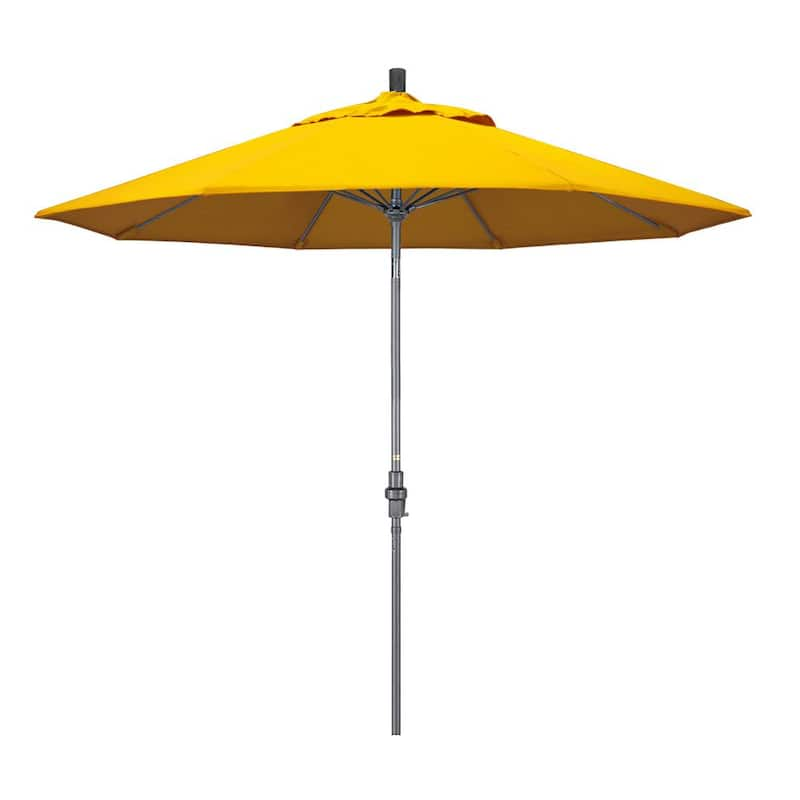 9 ft. Hammertone Grey Aluminum Market Patio Umbrella with Collar Tilt Crank Lift in Sunflower Yellow Sunbrella