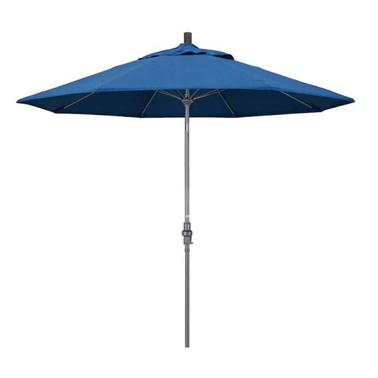 9 ft. Hammertone Grey Aluminum Market Patio Umbrella with Collar Tilt Crank Lift in Regatta Sunbrella