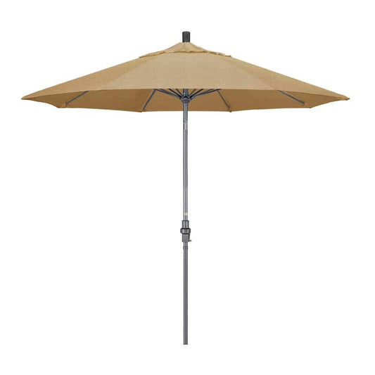 9 ft. Hammertone Grey Aluminum Market Patio Umbrella with Collar Tilt Crank Lift in Linen Sesame Sunbrella