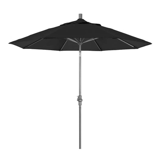 9 ft. Hammertone Grey Aluminum Market Patio Umbrella with Collar Tilt Crank Lift in Black Olefin