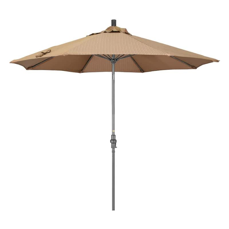 9 ft. Hammertone Grey Aluminum Market Patio Umbrella with Collar Tilt Crank Lift in Terrace Sequoia Olefin