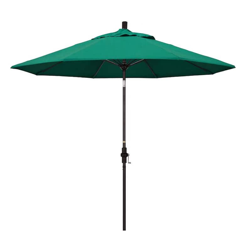 9 ft. Bronze Aluminum Market Collar Tilt Crank Lift Patio Umbrella in Spectrum Aztec Sunbrella