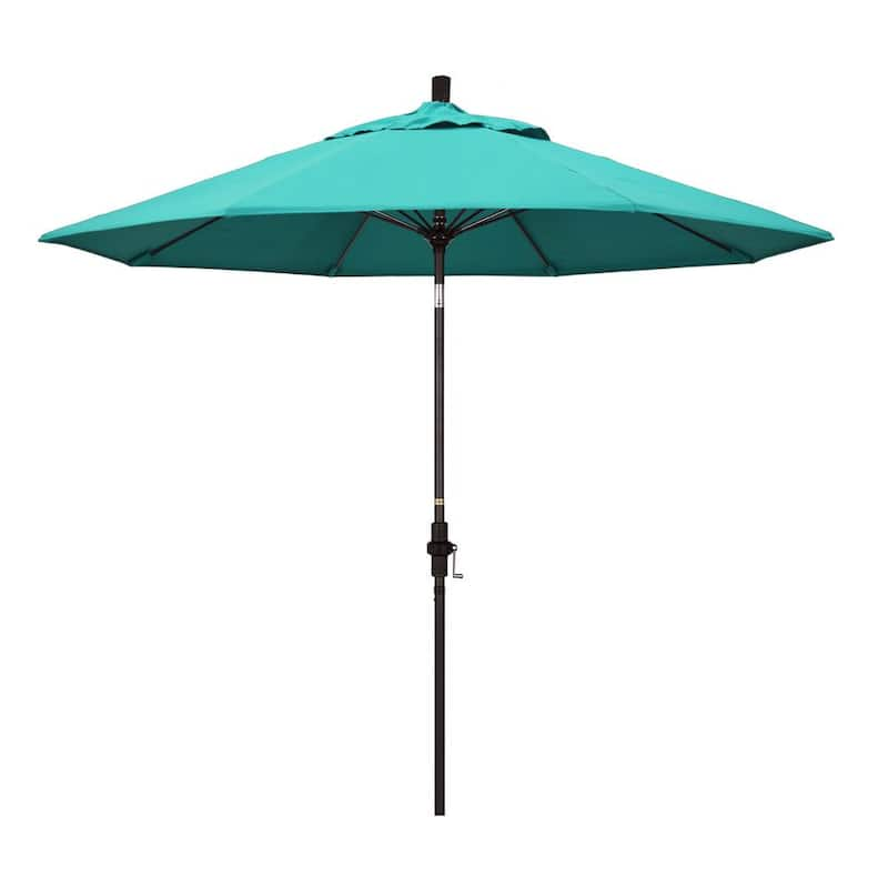 9 ft. Bronze Aluminum Market Collar Tilt Crank Lift Patio Umbrella in Aruba Sunbrella