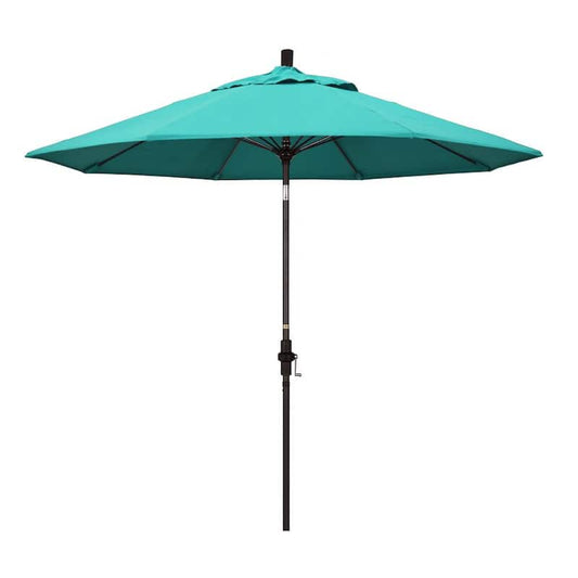 9 ft. Bronze Aluminum Market Collar Tilt Crank Lift Patio Umbrella in Aruba Sunbrella