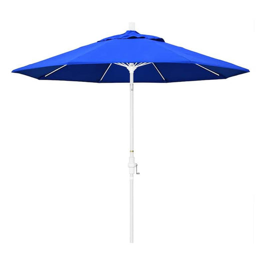 9 ft. Matted White Aluminum Market Patio Umbrella with Fiberglass Ribs Collar Tilt Crank Lift in Pacific Blue Sunbrella