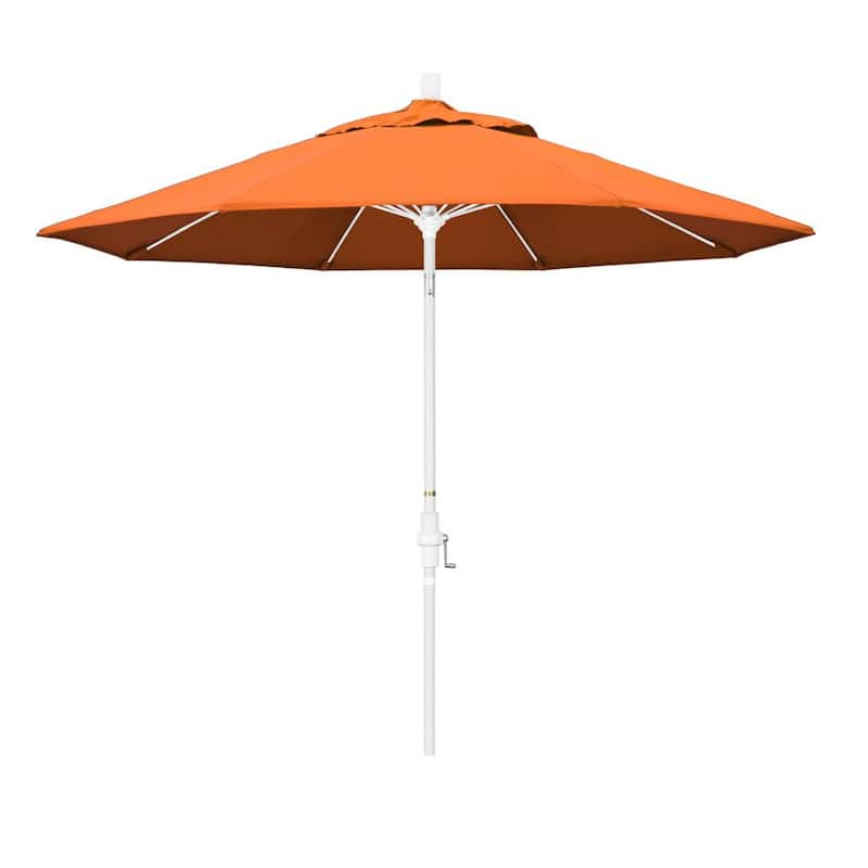 9 ft. Matted White Aluminum Collar Tilt Crank Lift Market Patio Umbrella in Tangerine Sunbrella