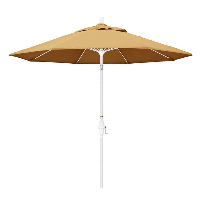 9 ft. Matted White Aluminum Market Patio Umbrella with Fiberglass Ribs Collar Tilt Crank Lift in Wheat Sunbrella