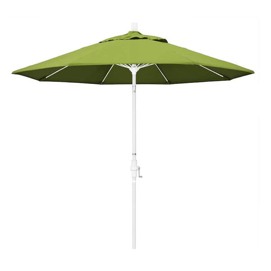 9 ft. Matted White Aluminum Market Patio Umbrella with Fiberglass Ribs Collar Tilt Crank Lift in Macaw Sunbrella