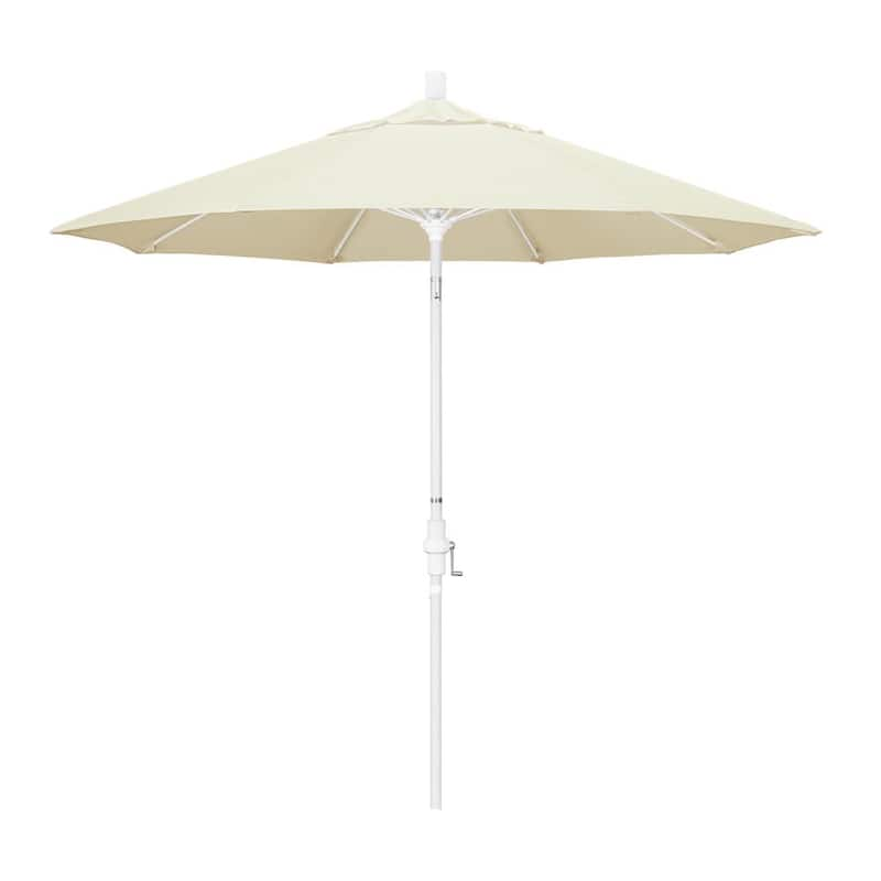 9 ft. Matted White Aluminum Market Patio Umbrella with Fiberglass Ribs Collar Tilt Crank Lift in Canvas Sunbrella