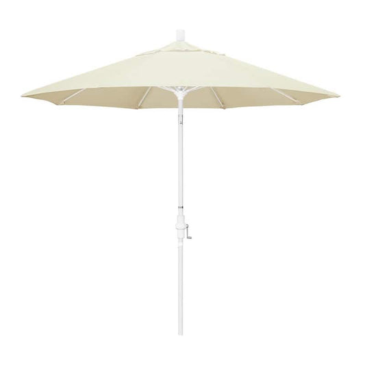 9 ft. Matted White Aluminum Market Patio Umbrella with Fiberglass Ribs Collar Tilt Crank Lift in Canvas Sunbrella