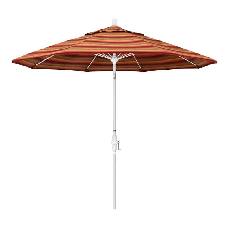 9 ft. Matted White Aluminum Collar Tilt Crank Lift Market Patio Umbrella in Astoria Sunset Sunbrella