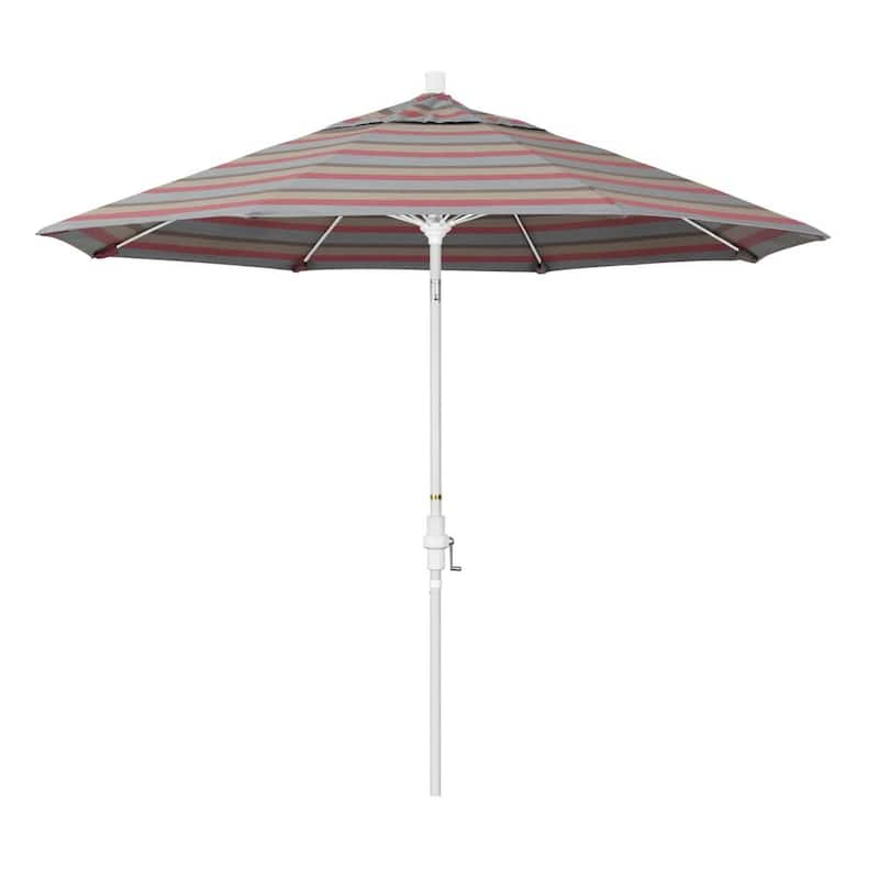 9 ft. Matted White Aluminum Collar Tilt Crank Lift Market Patio Umbrella in Gateway Blush Sunbrella