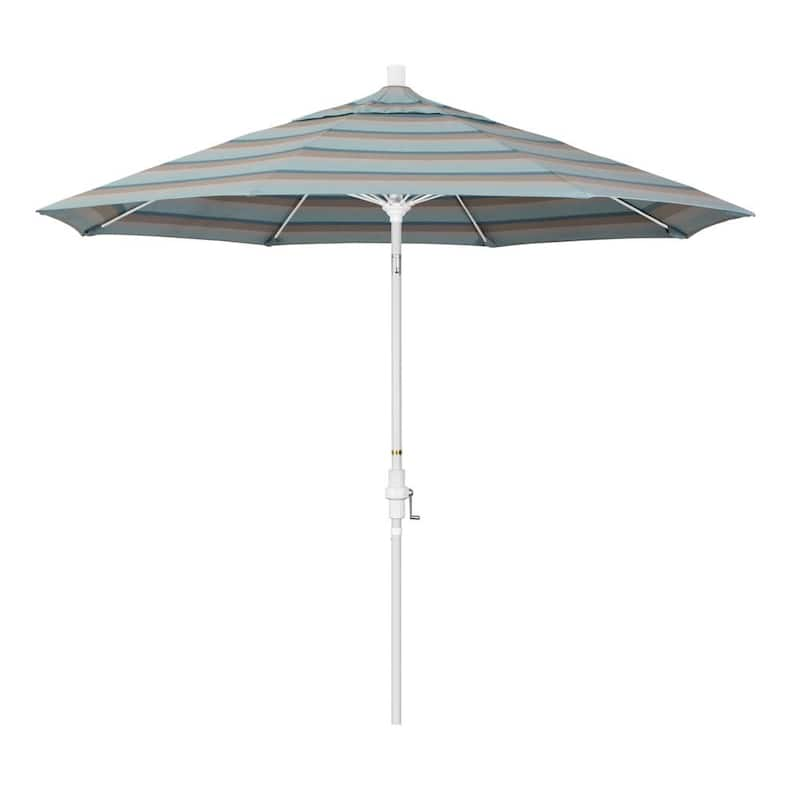 9 ft. Matted White Aluminum Collar Tilt Crank Lift Market Patio Umbrella in Gateway Mist Sunbrella